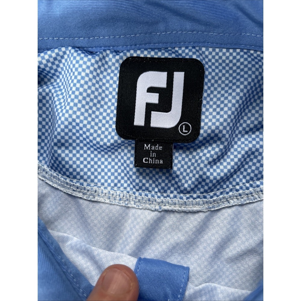 FootJoy Golf Polo Shirt Mens Large Blue White Check Performance Stretch - Picture 3 of 7
